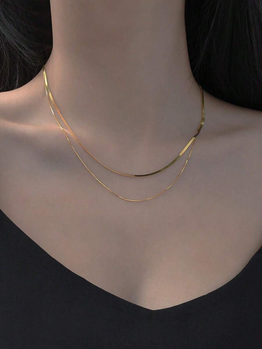 ダブルレイヤー ネックレス レディース 2連 ペンダント アクセサリー シンプル エレガント