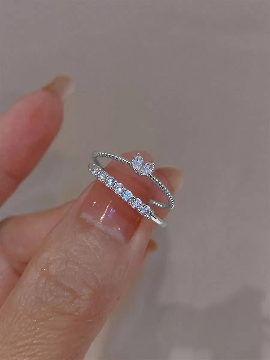 セット ファッショナブル キュービックジルコニア ハート&フェイクパールデコレーションカフリング レディース 日常使い バレンタイン