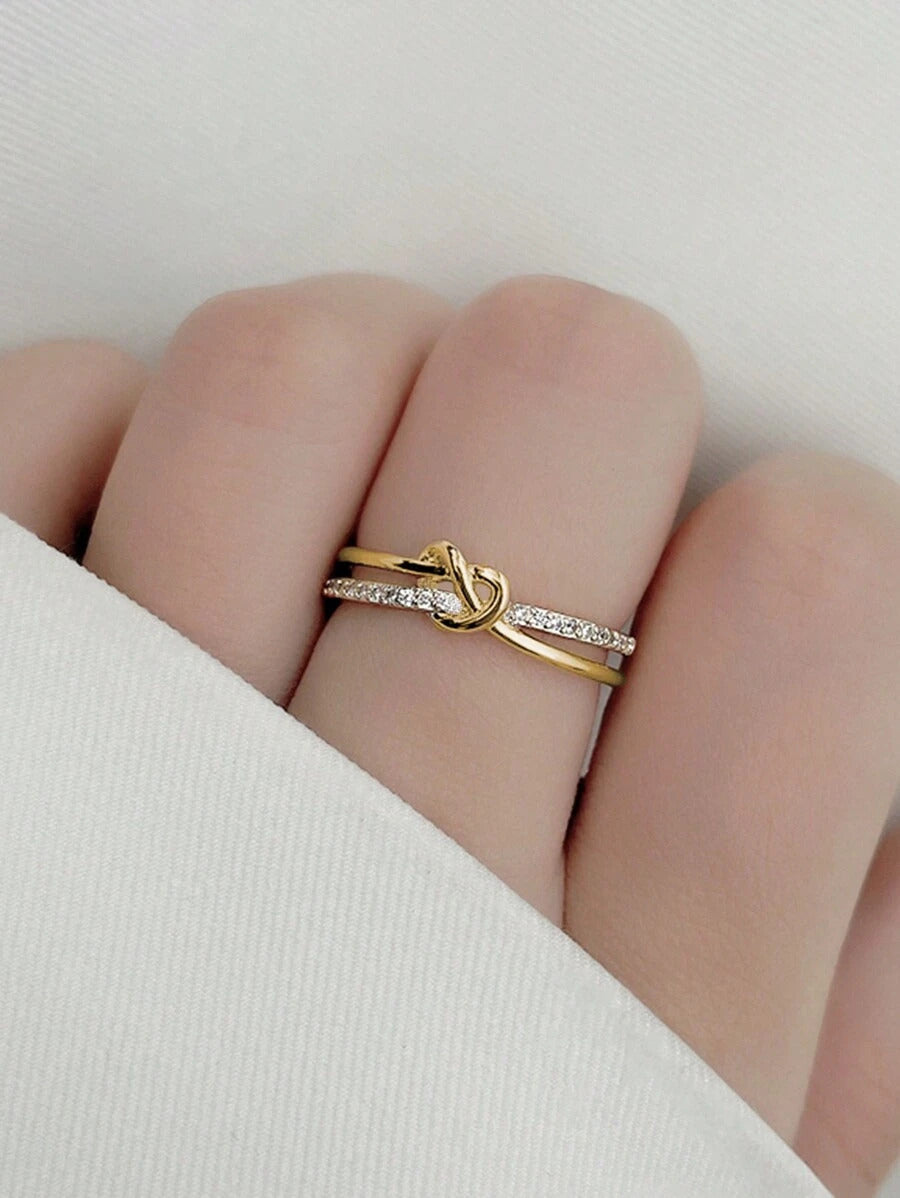 エレガントなクロス デザイン ラインストーン 銅&シルバーカラーのオープンリング、日常、パーティー、集まりに適しています