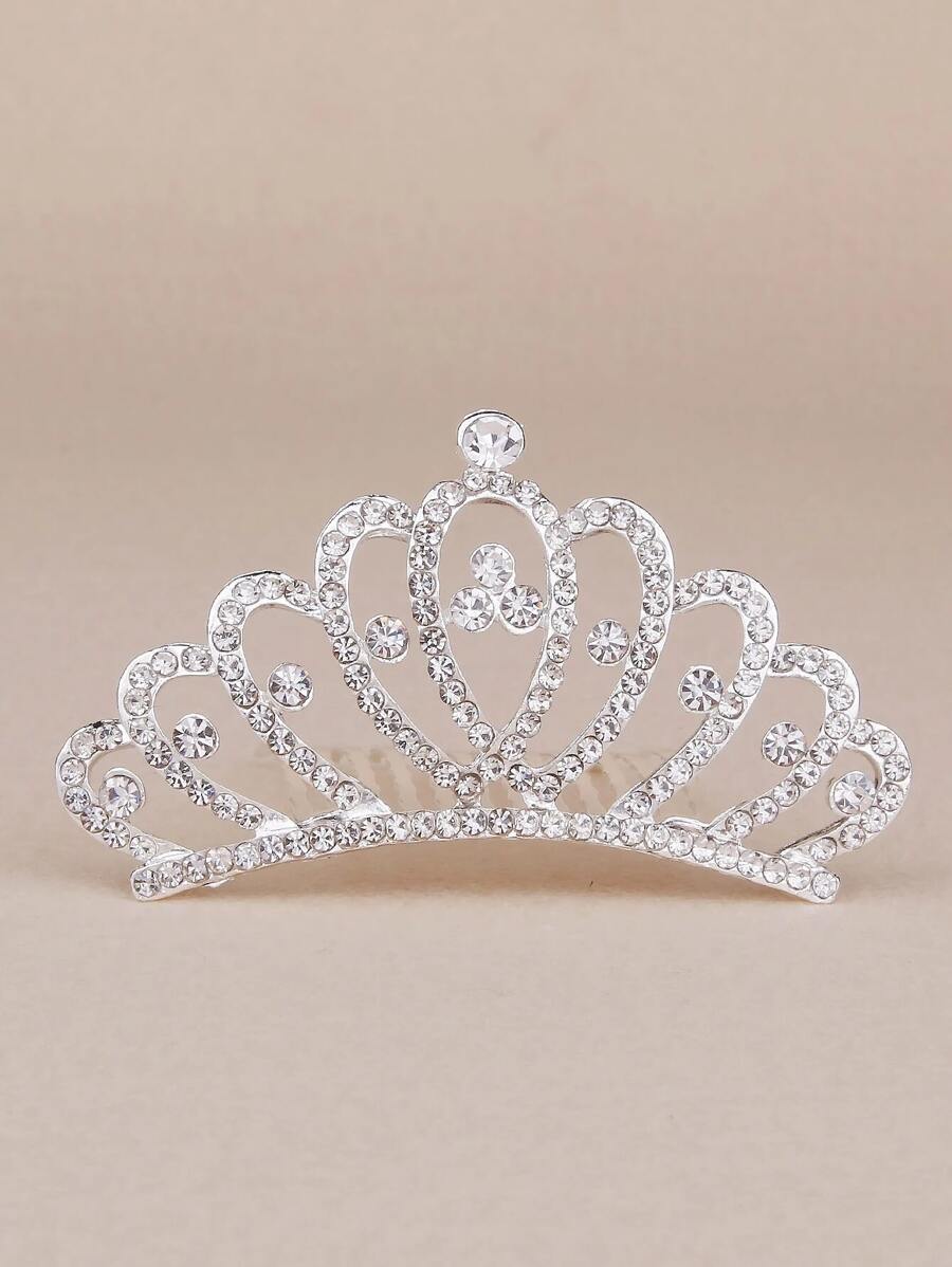 1個 クラウン型 くし 付き ラインストーン デコレーション