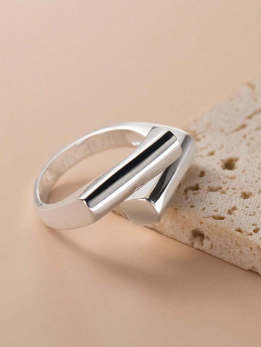 1個 シンプルブロック段差リング レディース カップル用 幾何学 滑らか ファッション パーティージュエリー ギフト