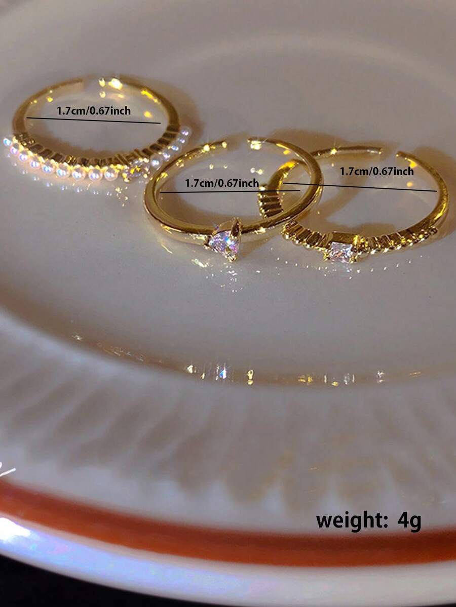 セット ファッショナブル キュービックジルコニア ハート&フェイクパールデコレーションカフリング レディース 日常使い バレンタイン