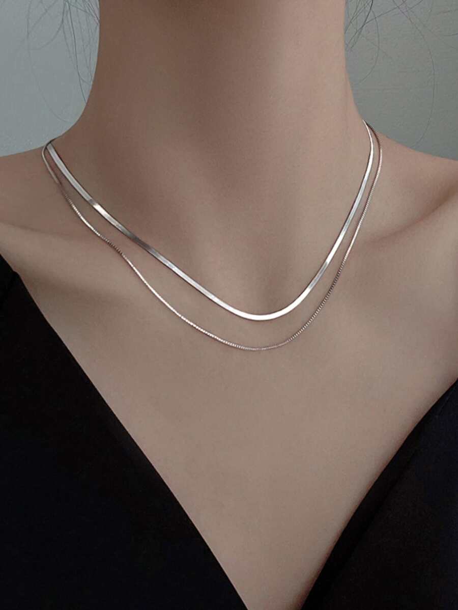 ダブルレイヤー ネックレス レディース 2連 ペンダント アクセサリー シンプル エレガント