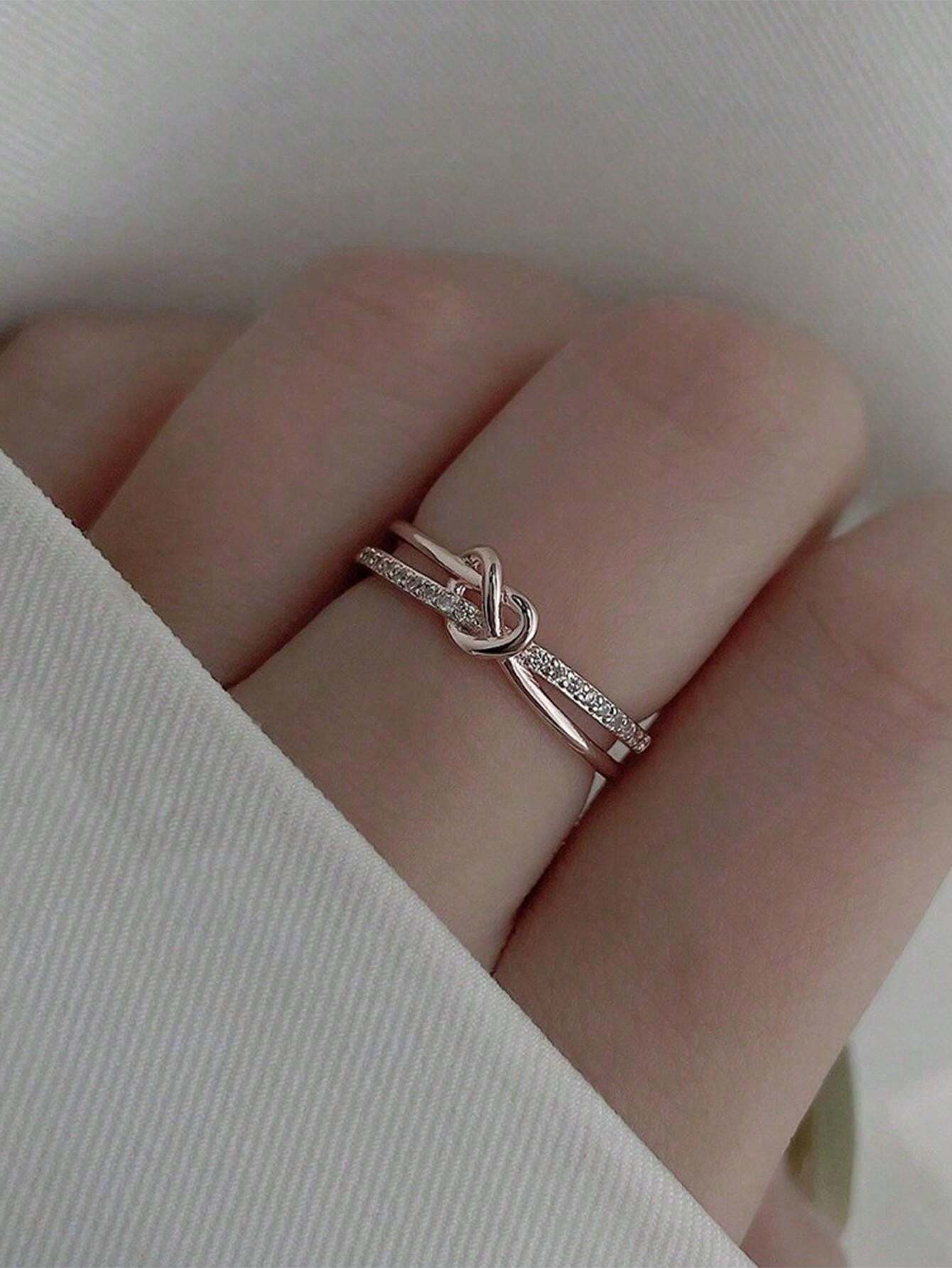 エレガントなクロス デザイン ラインストーン 銅&シルバーカラーのオープンリング、日常、パーティー、集まりに適しています