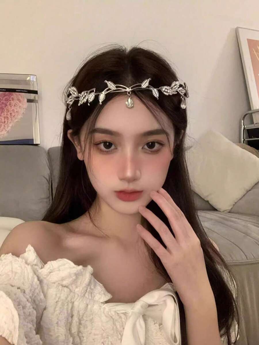 ゴルチャーブラン 葉クラウンヘアバンド フル ラインストーン、ヴィンテージフェアリープリンセスジュエリー 花嫁結婚式用