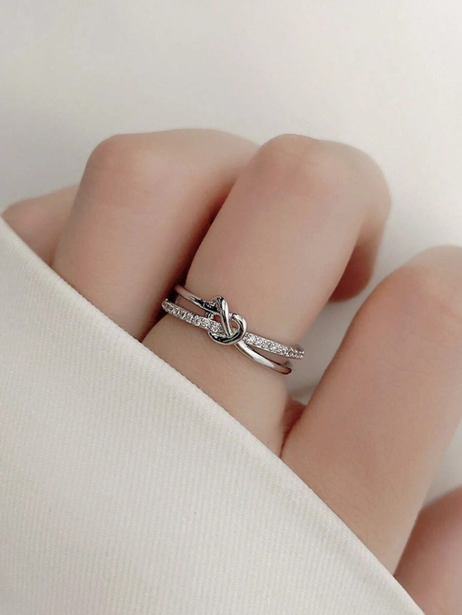 エレガントなクロス デザイン ラインストーン 銅&シルバーカラーのオープンリング、日常、パーティー、集まりに適しています