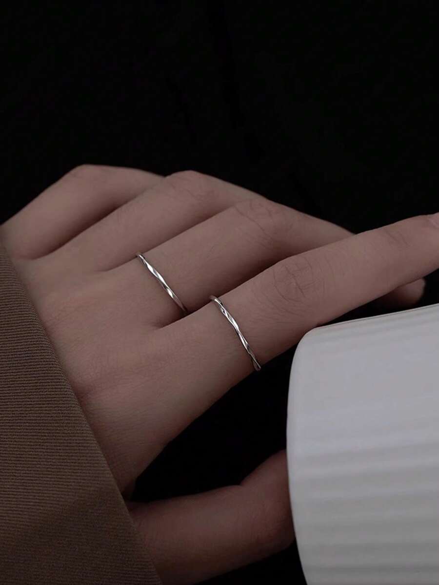 シンプル ステンレススチール ローズゴールド リング女性用 2セット