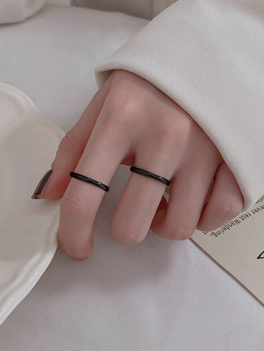 シンプル ステンレススチール ローズゴールド リング女性用 2セット