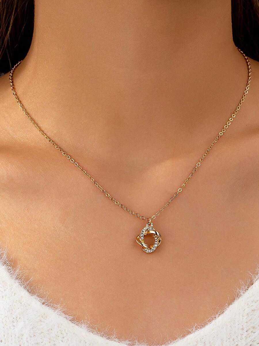 ジュエリーギフト 18Kゴールドおよびシルバープレートホロー・アウト・サークル・ジオメトリックカラーボーンネックレス 1本