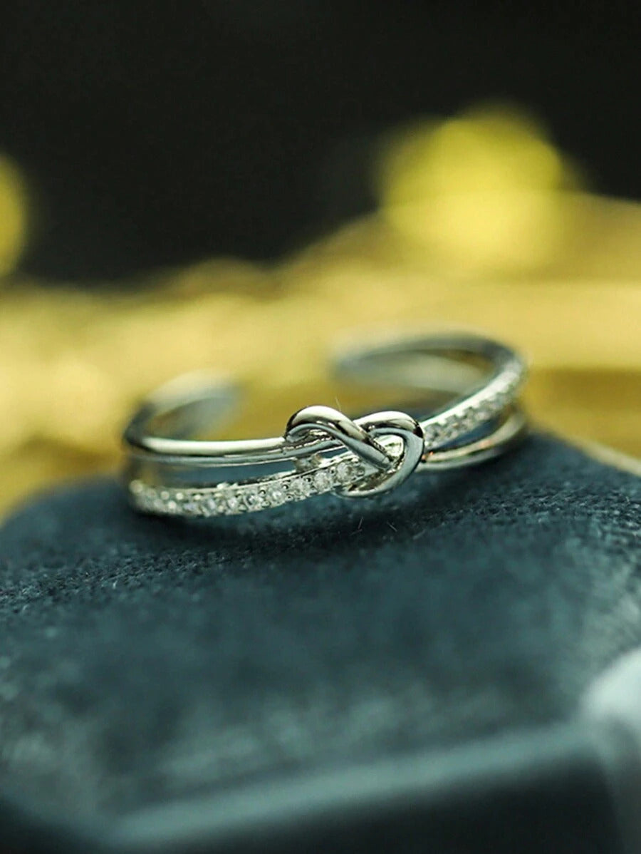 エレガントなクロス デザイン ラインストーン 銅&シルバーカラーのオープンリング、日常、パーティー、集まりに適しています