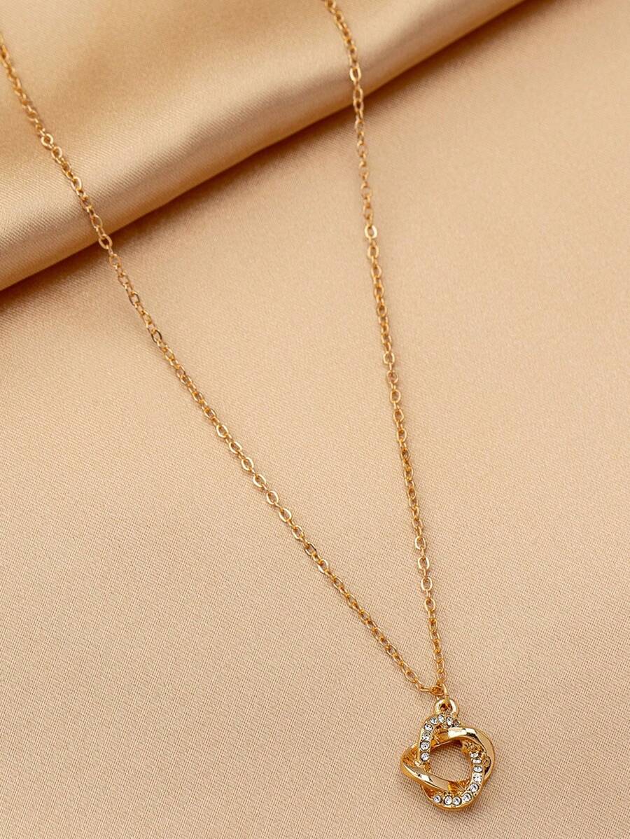 ジュエリーギフト 18Kゴールドおよびシルバープレートホロー・アウト・サークル・ジオメトリックカラーボーンネックレス 1本