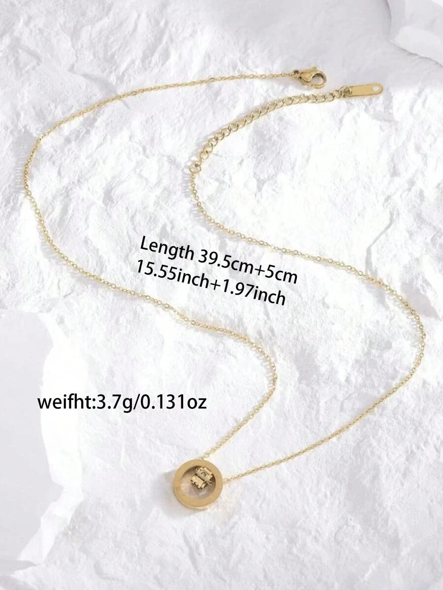 ステンレス製ペンダントネックレス ローマ風ダブルリング、キュービックジルコニア装飾 1個入り