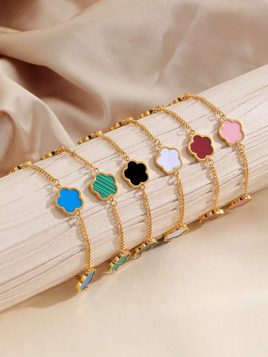 パーソナリティジュエリー ステンレススチールゴールドコーティング 5枚葉の花モチーフ ブレスレット 女性用 多色展開 光沢感あり おしゃれなデザイン フォーマルなシーンや普段でも活躍
