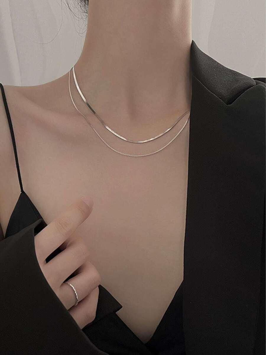 ダブルレイヤー ネックレス レディース 2連 ペンダント アクセサリー シンプル エレガント