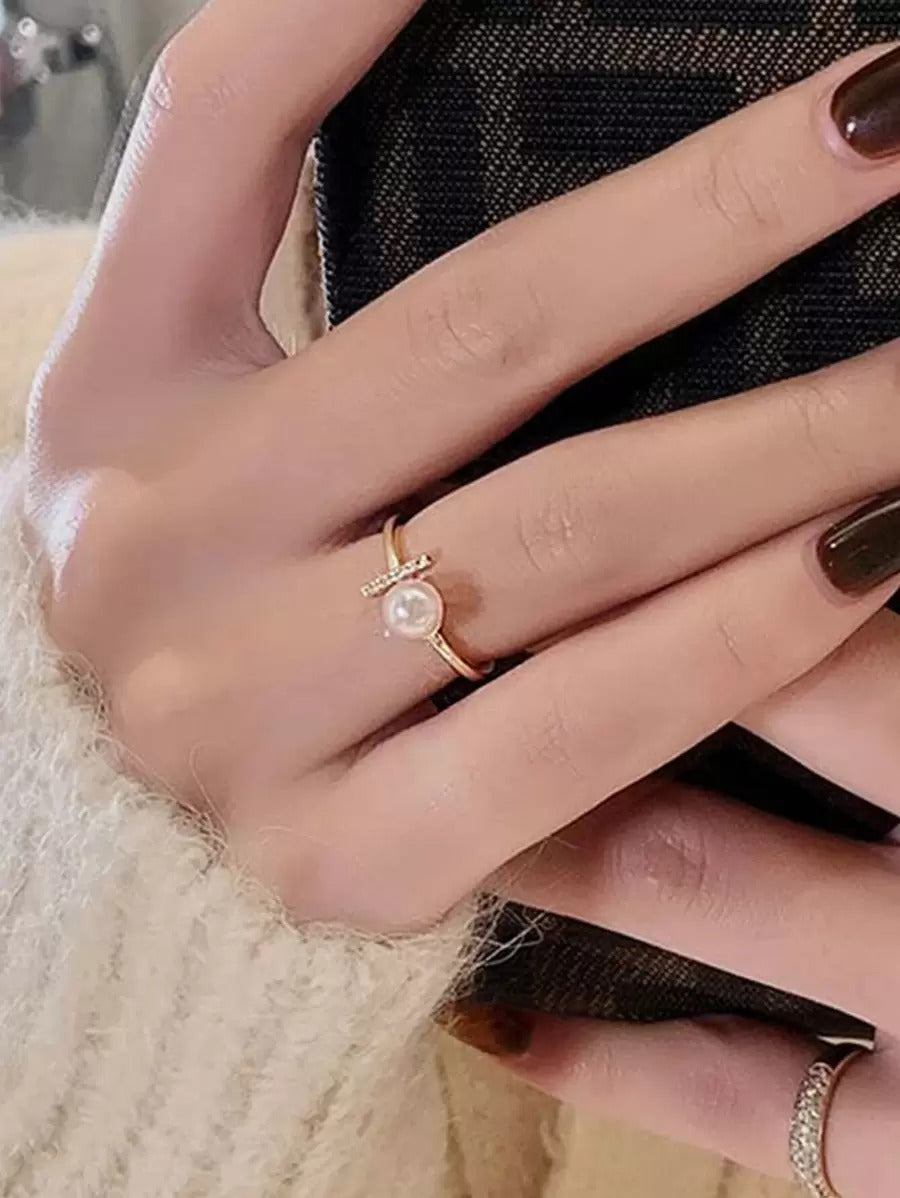 キュービックジルコニア パール装飾 リング