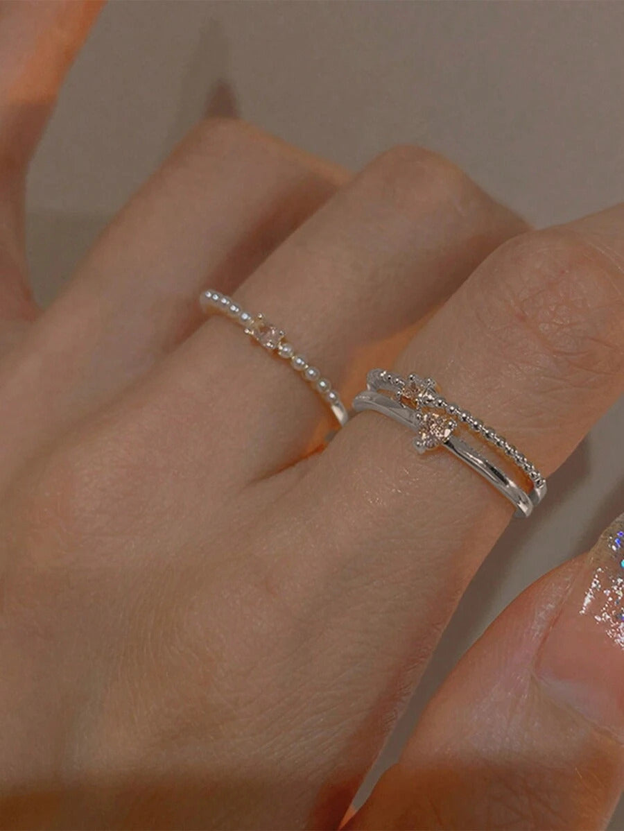 セット ファッショナブル キュービックジルコニア ハート&フェイクパールデコレーションカフリング レディース 日常使い バレンタイン