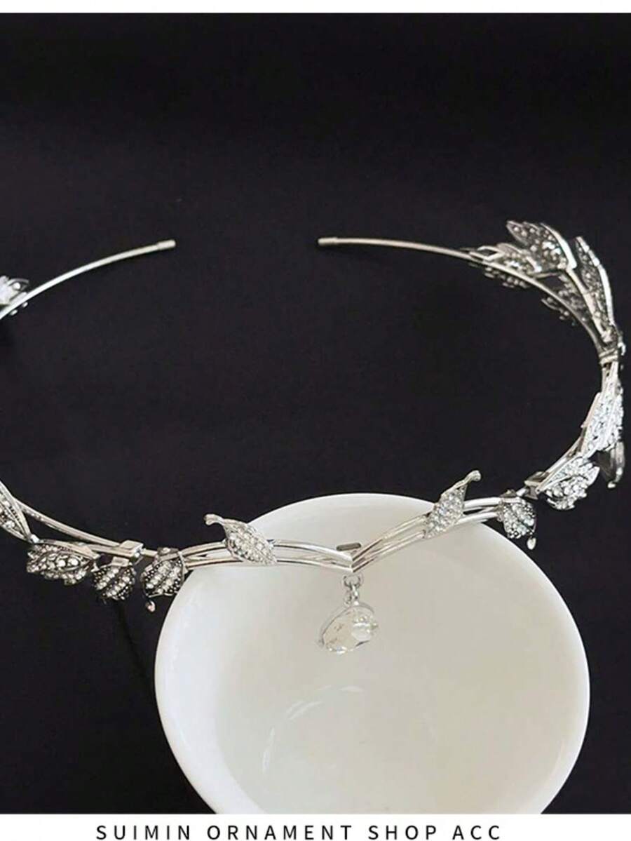 ゴルチャーブラン 葉クラウンヘアバンド フル ラインストーン、ヴィンテージフェアリープリンセスジュエリー 花嫁結婚式用