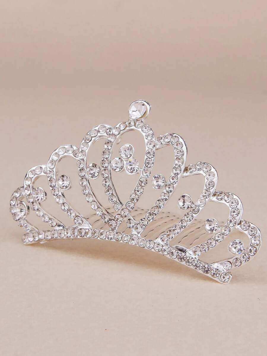 1個 クラウン型 くし 付き ラインストーン デコレーション
