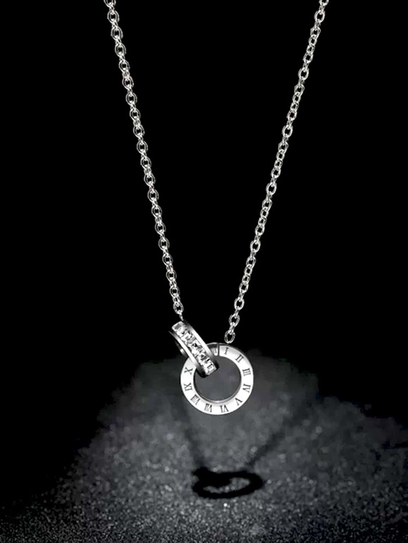 ステンレス製ペンダントネックレス ローマ風ダブルリング、キュービックジルコニア装飾 1個入り