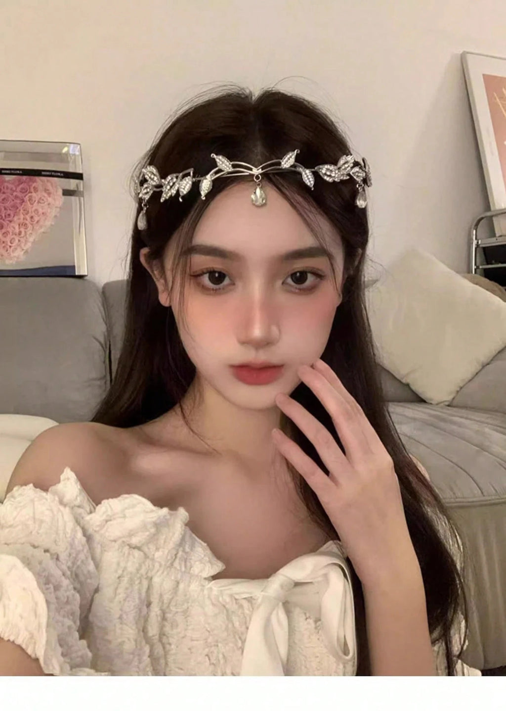 ゴルチャーブラン 葉クラウンヘアバンド フル ラインストーン、ヴィンテージフェアリープリンセスジュエリー 花嫁結婚式用